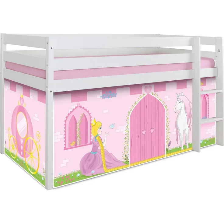 Hochbett "Prinzessin Liora" 90x200 Kiefer massiv weiß