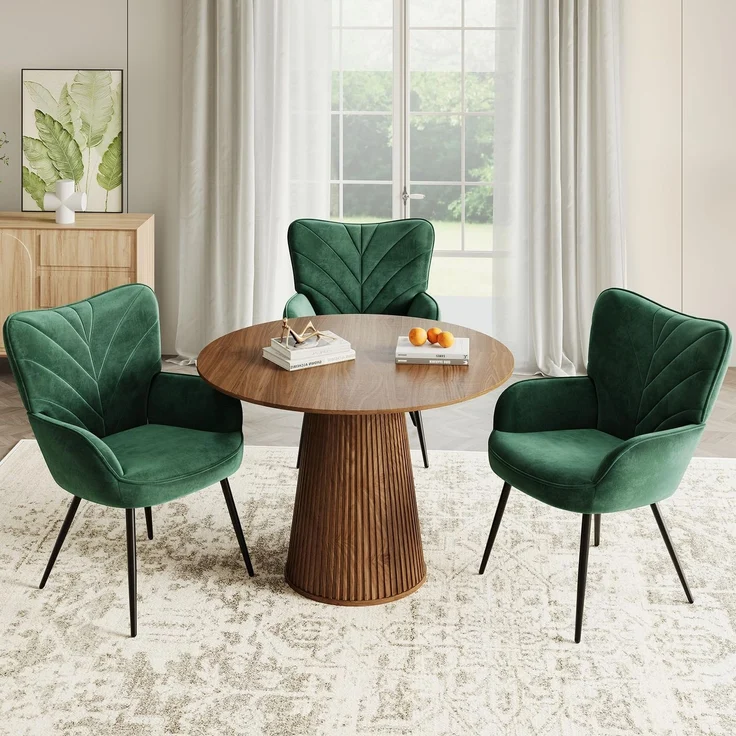 COLAMY Esszimmerstühle mit Armlehnen 3er Set, Stühle Esszimmer mit Rückenlehne, Polsternder Küchenstühle Gepolstert mit Wingback, Dining Chairs mit Holzbeinen für Esszimmer, Küche, Restaurant, Grün