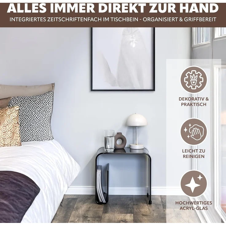 Acryl Beistelltisch mit Magazinhalter 2in1, schwarz-glänzend – Bild 4