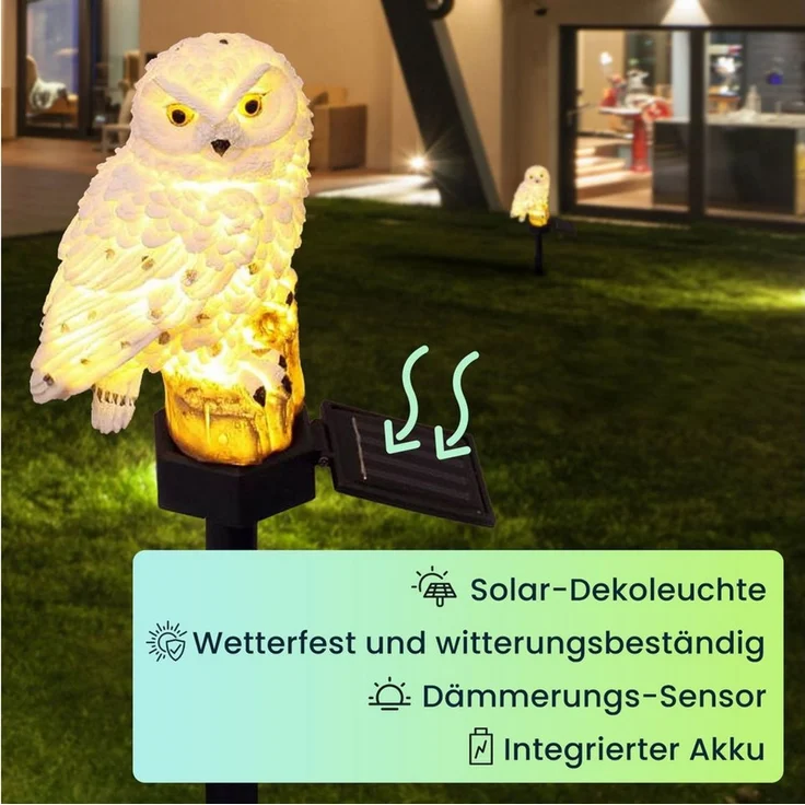Casativo LED Solarleuchte LED Solar-Eule wetterfest – Gartenleuchte mit Dämmerungssensor, ntegrierter Akku – Bild 3