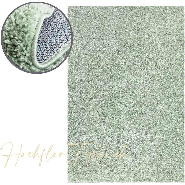 Teppich Wohnzimmer Hochflor Shaggy - 200x290cm - Pastell Grün Einfarbig Uni Flauschig Modern Boho Deko Teppiche Weich Schlafzimmer – Bild 2