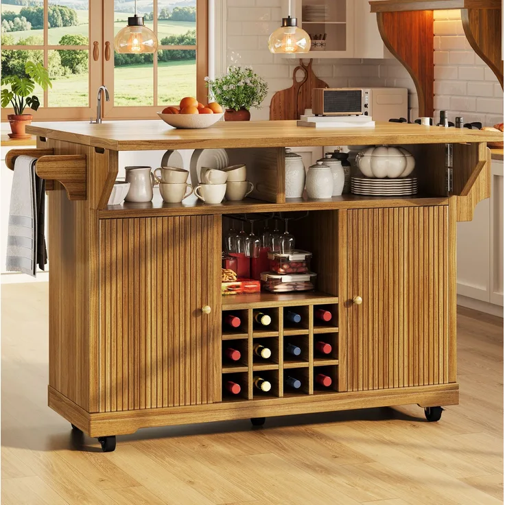 Küchenrollwagen aus MDF mit klappbarer Arbeitsfläche, 142,5x80x95 cm, Dunkelbraun