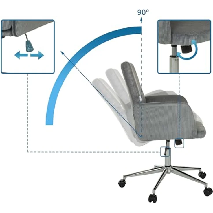MID.YOU Drehstuhl Grau, Textil, mit Armlehnen und Drehkreuz, 70 cm, für Arbeitszimmer – Bild 4