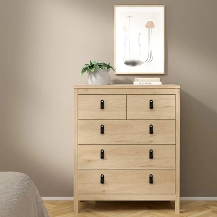 Dmora - Kommode Jeanine, Mehrzweckkommode, Schlafzimmerkommode, Schrank mit Schubladen, 82x38 h99 cm, Eiche – Bild 1