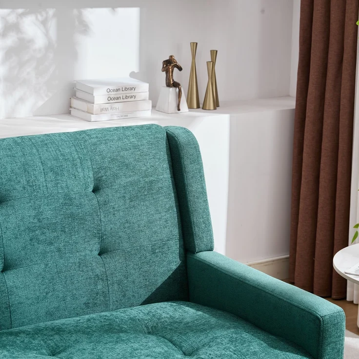 LVHOM 2-Sitzer Sofa aus Leinenstoff mit Knopfsteppung, Loveseat mit hochdichter Schaumstoffpolsterung und Massivholzbeinen, Stoffsofa für Wohnzimmer & Büro, bis 260kg, Grün – Bild 3