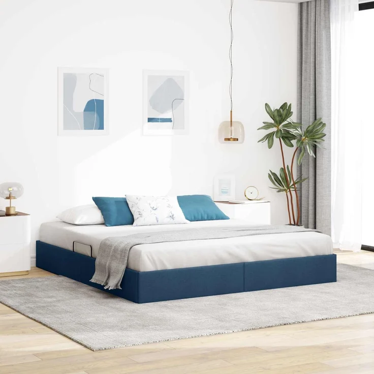 vidaXL Ottoman Bettgestell mit Speicher Blau 180 x 200 cm Stoff 3442843 – Bild 1