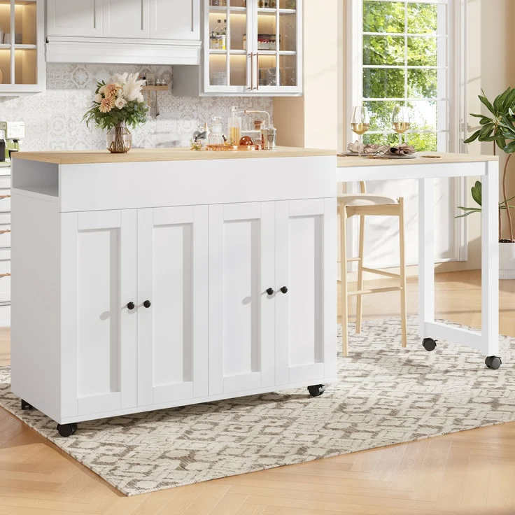 Moderner ausziehbarer Bartisch(117-180×50×94.6cm) ,Ausziehbarer Esstisch mit Stauraum , mit sechs AblageflächenStehtisch Bistrotisch, für Esszimmer,Verwendung als Wohnzimmertrennwand,Weiß – Bild 2