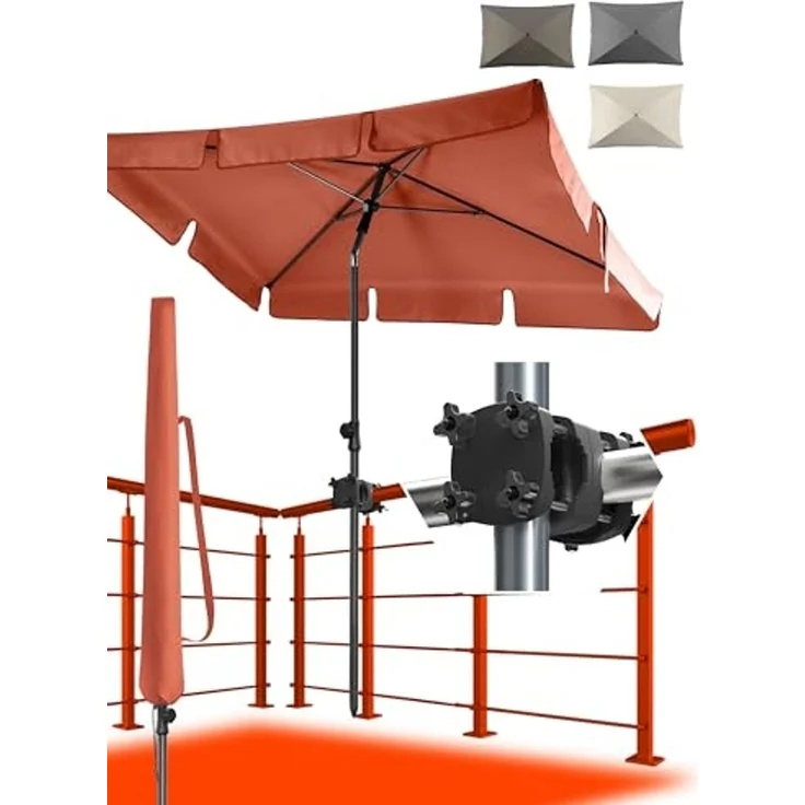 4smile Sonnenschirm Balkon SunnyShade, 200 x 125 cm, Orange - UPF 50+ Sonnenschirm rechteckig als Sonnenschutz Balkon - SunnyGuy Balkon-Schirm mit Sonnenschirmhalter + Sonnenschirmhülle – Bild 1
