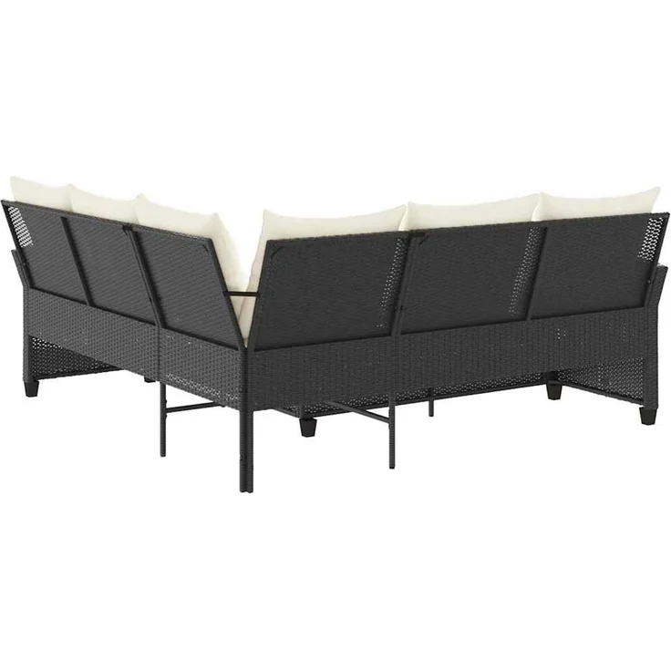 vidaXL L-förmiges Couchsofa mit Kissen Schwarzes Polyrattan 365415 – Bild 5