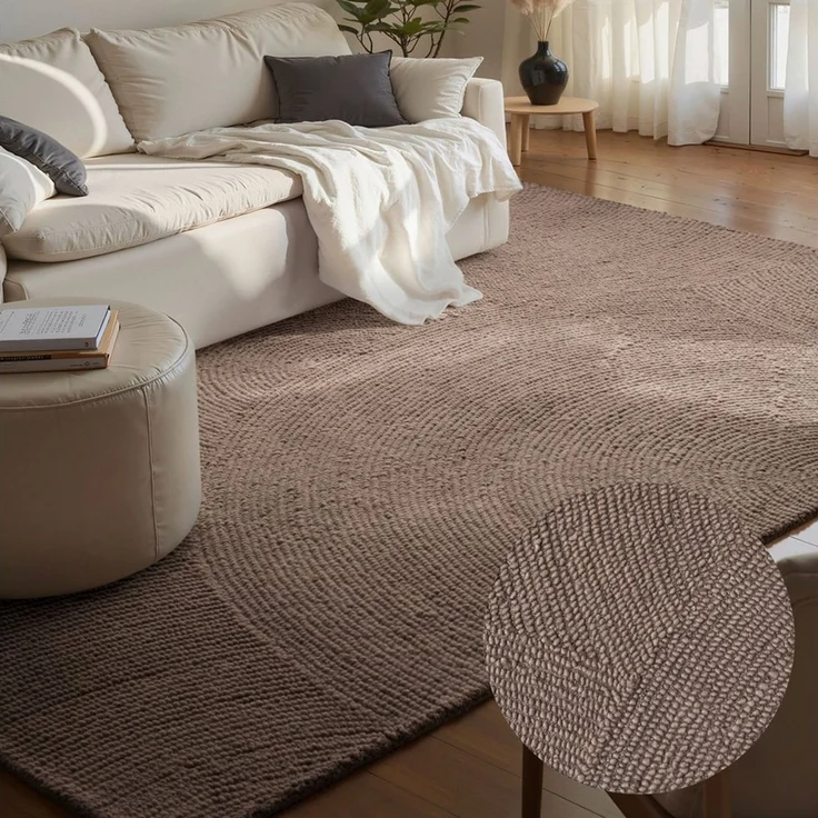 HANSE Home Wollteppich Calmio, auch als Läufer und in rund, rechteckig, Höhe: 18 mm, Handgetuftet, Wolle, Natur, Wohnzimmer, Schlafzimmer, Skandi, Hygge – Bild 1