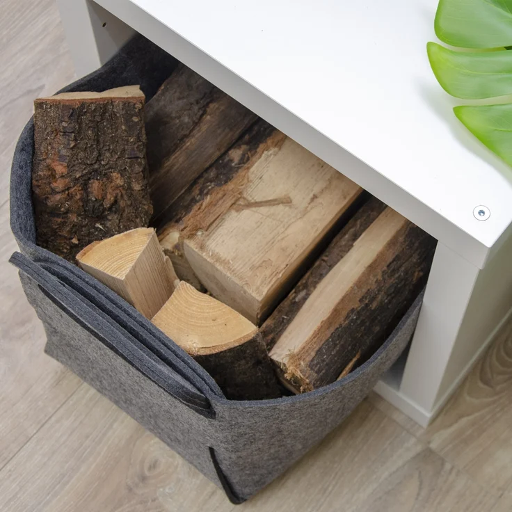 Filz Aufbewahrungskorb 37x24x37cm 25L Holz Kaminholzkorb Grau – Bild 8
