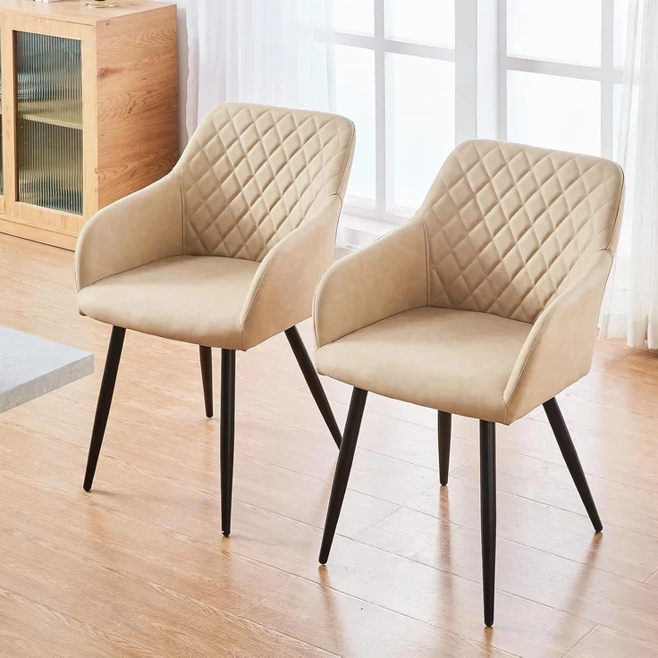 TUKAILAI Esszimmerstühle 2er Set aus Kunstleder, Modern Küchenstuhl Polsterstuhl Wohnzimmerstuhl Sessel mit Armlehnen Rückenlehne Metallbeinen, für Küche Esszimmer Wohnzimmer Lounge,Creme – Bild 9