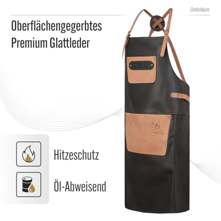 BLACK FOREST FOX Grillschürze X-FOX Büffel Leder Grillschürze BBQ Kochschürze Küchenschürze, Büffelleder, Rückenpatch, gekreutzte Träger – Bild 3