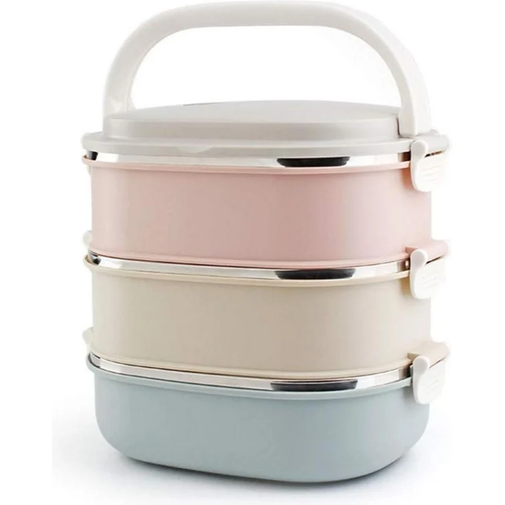 Edelstahl Thermobehälter Speisetransport 3 Etagen Lunchbox – Bild 1