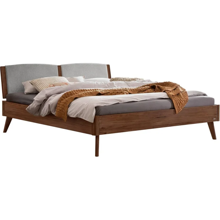 Hasena Massivholzbett Fabro Nussbaum mit gepolstertem Kopfteil 140x200 cm, Fußhöhe 20 cm – Lounge – Bild 1