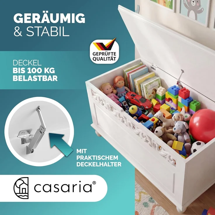 Deuba Holztruhe Jersey Mit Stauraum Klappbarer Deckel 80 x 40 x 48 cm Groß Holz Sitztruhe Truhenbank Couchtisch Truhe Weiß – Bild 5