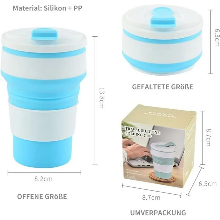 König Design Thermobecher Faltbecher 350ml, Silikon, Zusammenklappbar, BPA-frei, Reisebecher für Kaffee – Bild 1