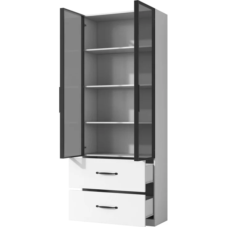Vitrine 60x40x160 cm mit Sicherheitsglas, 7-farbiger LED-Beleuchtung und 2 Schubladen, Weiß – Bild 6