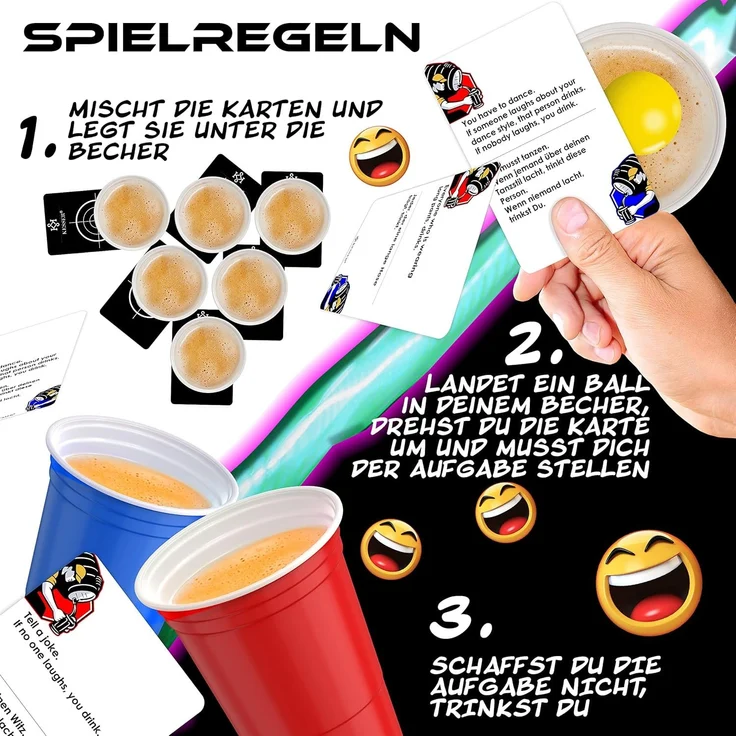 KESSER® Beer Pong Tisch Set mit LED, Kartenspiel, 100 Becher & 6 Bälle, höhenverstellbar / klappbar, Aluminium schwarz, 61 x 244 x 76 cm – Bild 7
