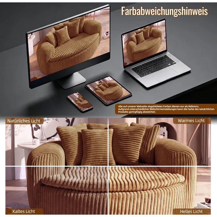 Abrihome Sitzsack mit Armlehnen und Rückenkissen, Camel, 145x133x59 cm – Bild 9