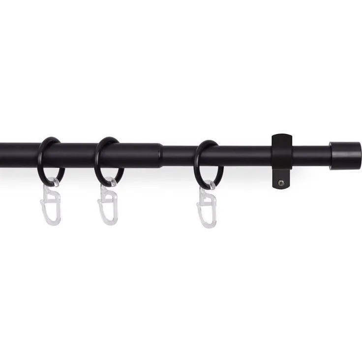Bestlivings Gardinenstange Stilgarnitur, Ø 16 mm, ausziehbar, Wandträger, verschraubt, Metall, Vorhangstange 120-220cm inkl. Ringe mit Faltlegehaken
