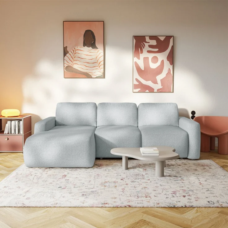 Selsey 'Carnos Mini' Ecksofa mit Schlaffunktion, Ottomane links, Chenille pflegeleicht, Grau – Bild 2