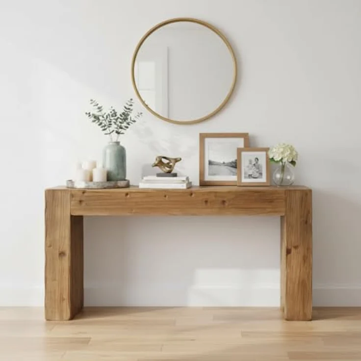 LITTLE TREE Massivholz-Konsolentisch, 160 cm Tisch im Landhausstil hinter dem Sofa für den Eingangsbereich, Sofatische für das Wohnzimmer, Langer Flurtisch, einfache Montage, rustikales Braun – Bild 3