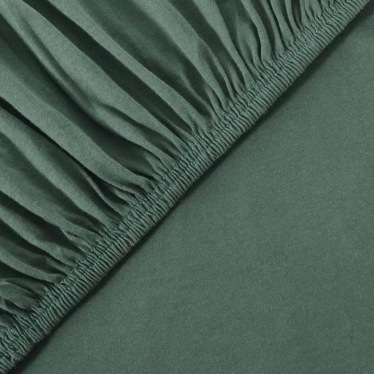leevitex® Spannbettlaken, Premium 170g/m², Gummizug: rundum, schwer und dick, 100% Jersey-Baumwolle, Dunkelgrün / Tannengrün, Topper | 90 x 200 - 100 x 220 cm – Bild 2