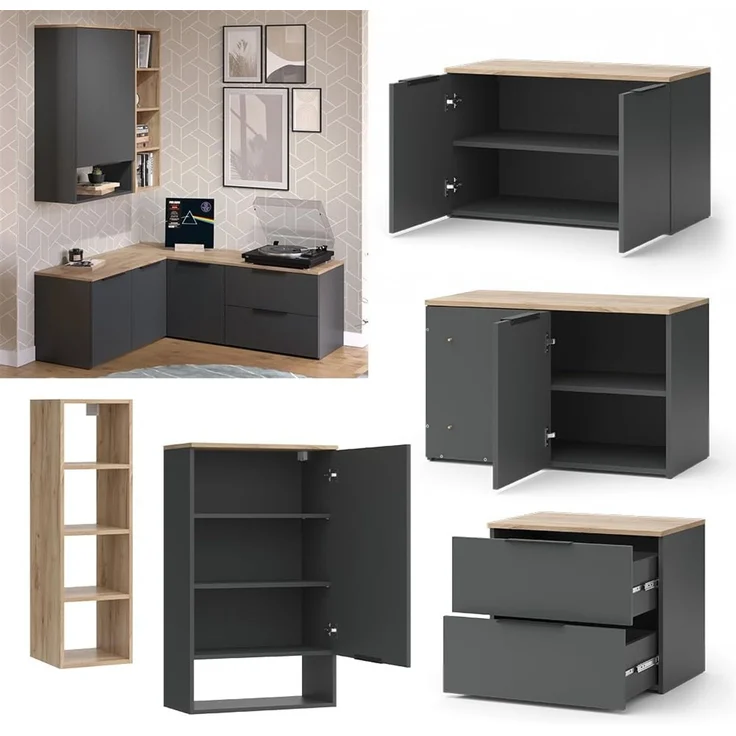 Wohnwand Wido Anthrazit 5 Teile Vicco – Bild 2
