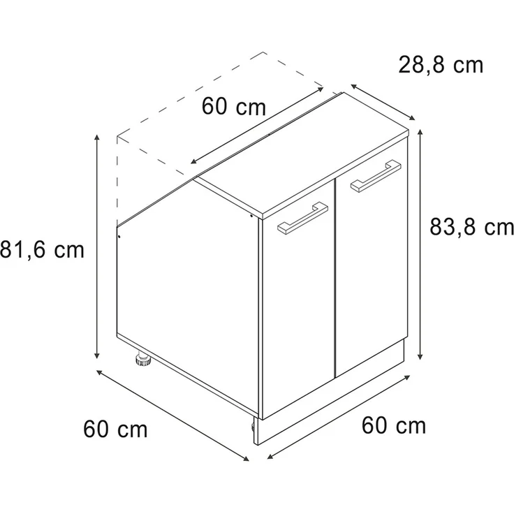 Küchenschrank für Dachschrägen R-Line Beton 60 cm mit 2 Türen, Schrankkorpus 60 cm Tiefe Vicco – Bild 2