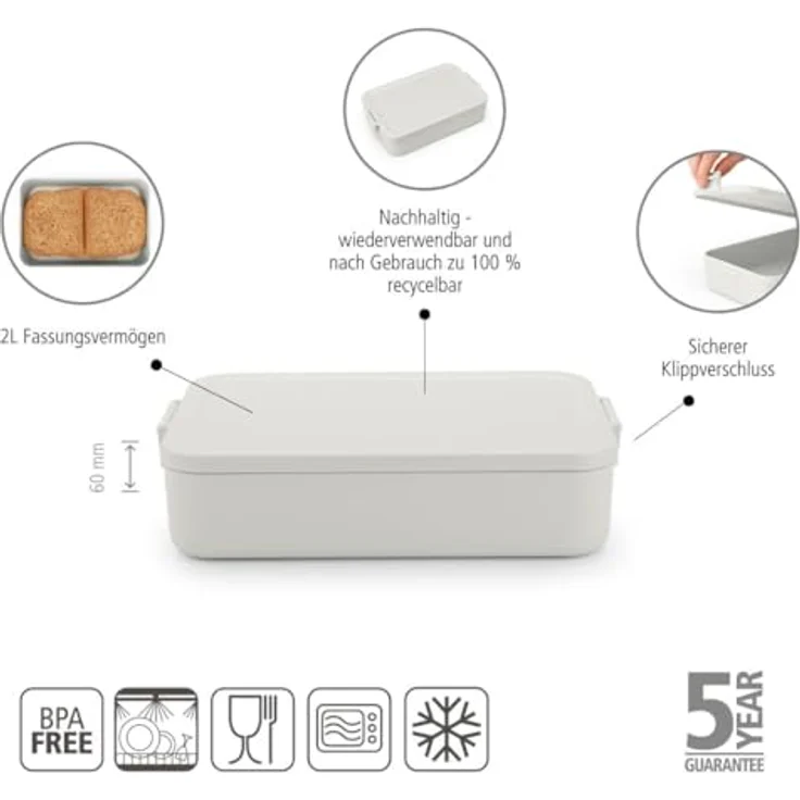Brabantia - Make & Take Brotdose - Groß - Platz für Sandwiches - Deckel mit Klickverschluss - Gefriergeeignet - Spülmaschinen- & Mikrowellenfest - Jade Green - 25,5 x 16,7 x 6 cm – Bild 2