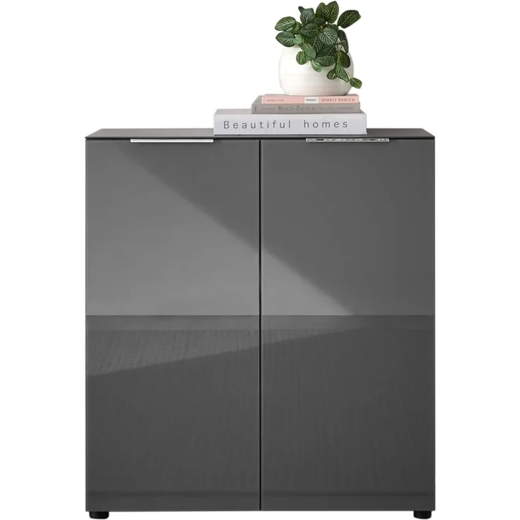 Kommode SANTORIN Anthrazit mit Glasfront, Schrank Korpus in Anthrazit mit Oberboden in Glas-mit viel Stauraum für Ihren Wohnbereich - 90 x 99 x 40 cm (B/H/T)