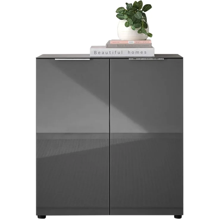 Kommode SANTORIN Anthrazit mit Glasfront, Schrank Korpus in Anthrazit mit Oberboden in Glas-mit viel Stauraum für Ihren Wohnbereich - 90 x 99 x 40 cm (B/H/T) – Bild 1