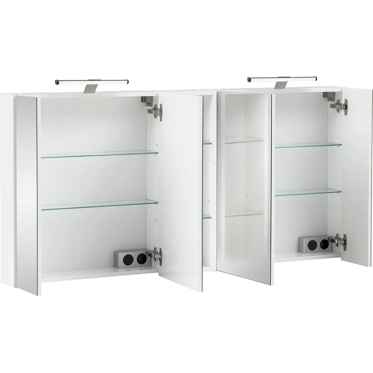Schildmeyer Doppelspiegelschrank Roma 701979, weiß Glanz, 141,6 x 16 x 76,7 cm – Bild 5