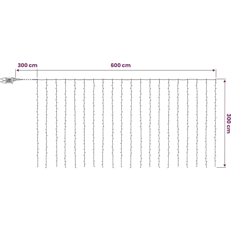 vidaXL Lichtervorhang 600 LEDs Warmes Weiß 600 x 300 cm 42054073 – Bild 5