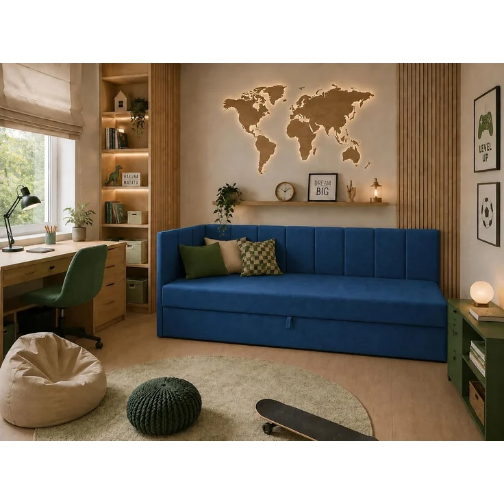 KRISAN MÖBEL Polsterbett TEDY in Blau 100 x 200 cm mit Bettkasten, gepolstertem Kopfteil und praktischem Stauraum, modernes Einzelbett für Kinder- und Jugendzimmer – Bild 4