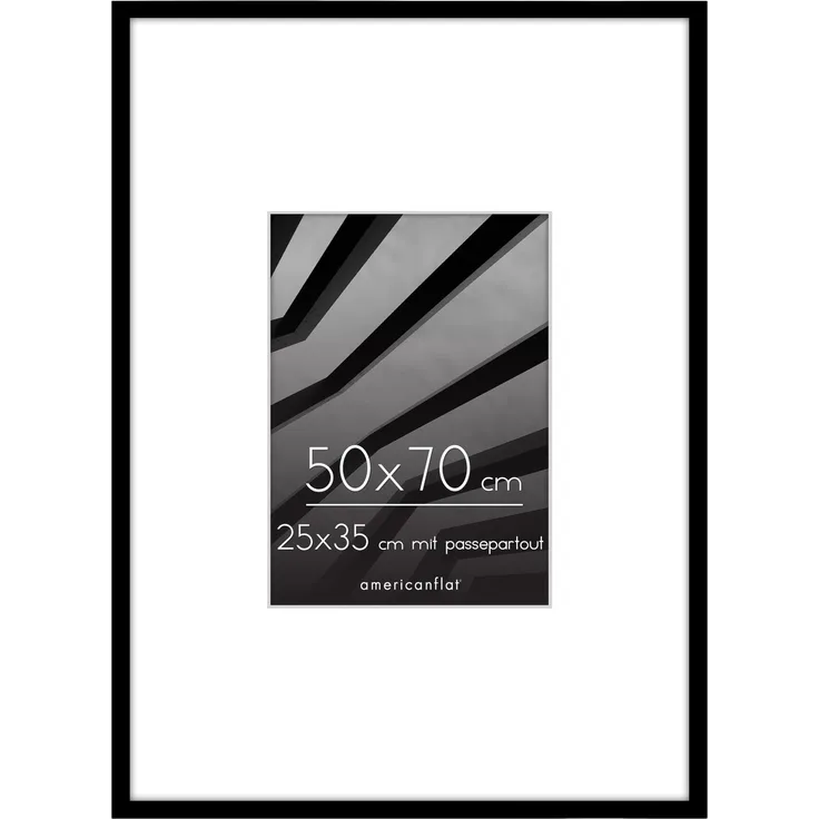 Americanflat Bilderrahmen 50x70 cm Schwarz - Bilderrahmen 25x35 cm mit Passepartout - Fotorahmen mit poliertem Plexi-Scheibe