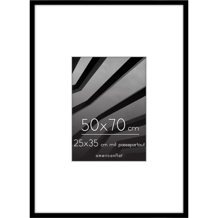 Americanflat Bilderrahmen 50x70 cm Schwarz - Bilderrahmen 25x35 cm mit Passepartout - Fotorahmen mit poliertem Plexi-Scheibe