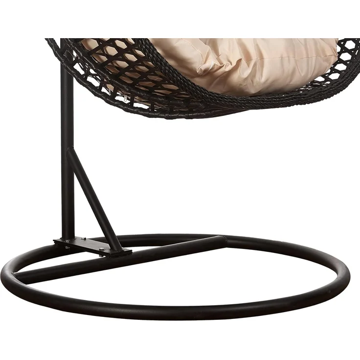 Luxus Hängesessel Style XXL Rattan Korb Gestell Schwarz mit Relaxkissen Beige – Bild 5