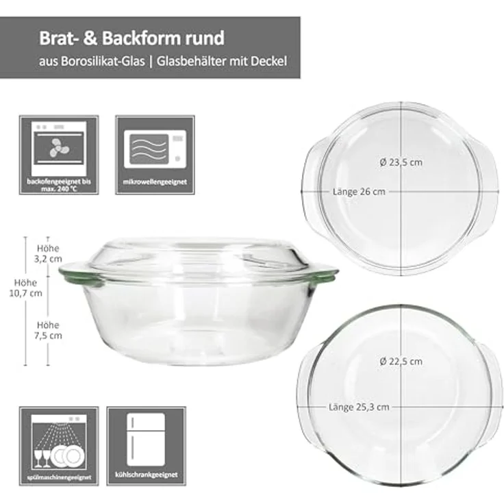 MamboCat Auflaufform Brat- & Backform 2L Deckel Auflaufform Ø23,5cm rund Glas, Glas – Bild 6