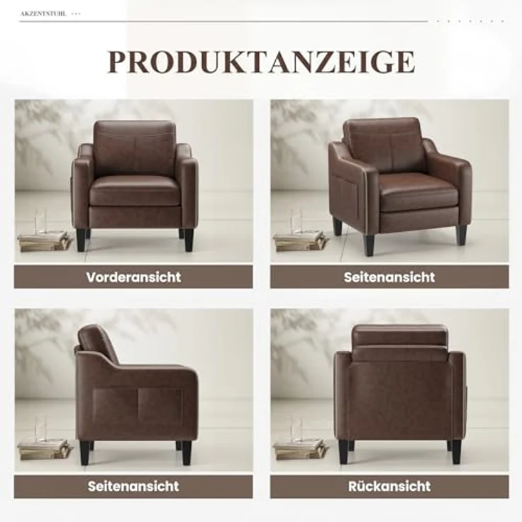 MALOL Sessel Wohnzimmer 2er Set, Ohrensessel Wohnzimmer, Polstersessel Fernsehsessel mit Armlehnen Einzelsofa, Fernsehsessel Relaxsessel，Lesesessel für Wohnzimmer Büro Schlafzimmer, Schokoladenbraun – Bild 8