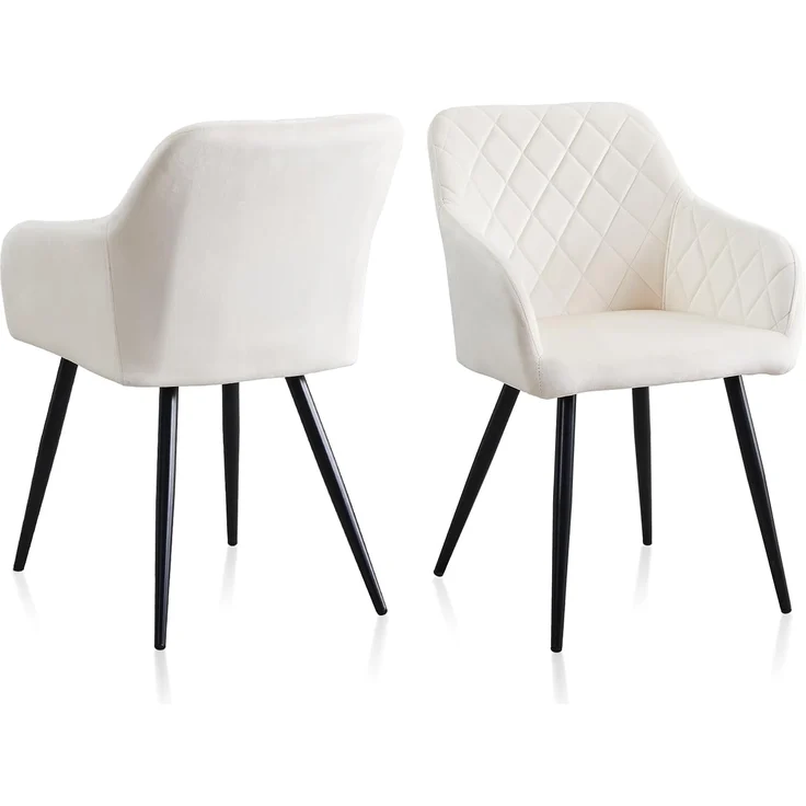 TUKAILAI Esszimmerstühle 2er Set, Küchenstühle Samt,Polsterstühle Wohnzimmerstühle Sessel mit Armlehnen Rückenlehne Metallbeinen, für Küche Esszimmer Wohnzimmer, bis 120kg,Creme – Bild 1