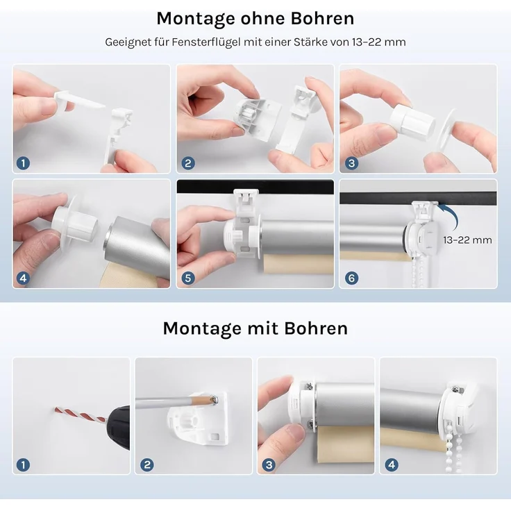 WOLTU Verdunklungsrollo ohne Bohren Beige 110x160 cm (BxH), Thermorollo Klemmfix Fensterrollo Seitenzugrollo easyfix Verdunkelung Rollos Sichtschutz und Sonnenchutz, Klemmrollo für Fenster & Tür – Bild 9