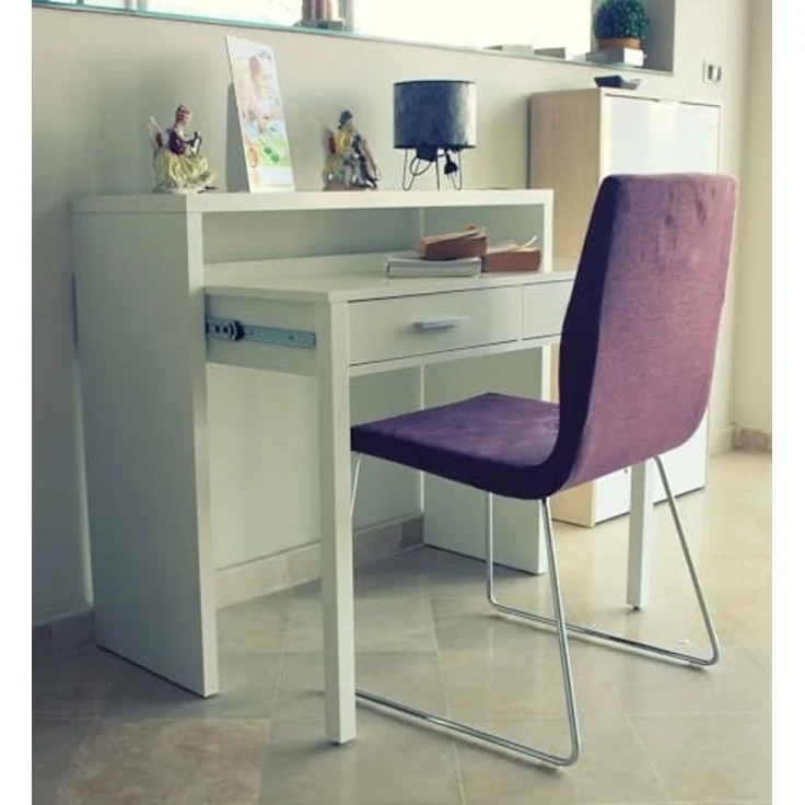 Dmora - Billings Schreibtisch, Möbel für Arbeitszimmer Büro, Schreibtisch mit ausziehbarer Platte, PC-Schreibtisch mit 2 Schubladen, 99 x 36 x 88 cm, Weiß – Bild 4