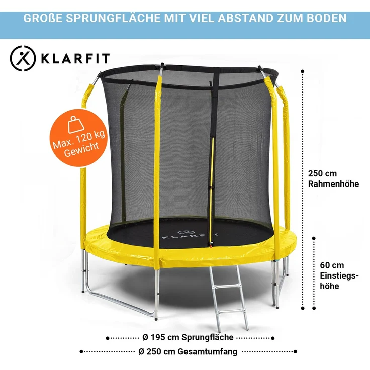 Jumpstarter Trampolin 2,5 m Ø Netz 120 kg max. 195 cm Ø Sprungfläche Gelb – Bild 6