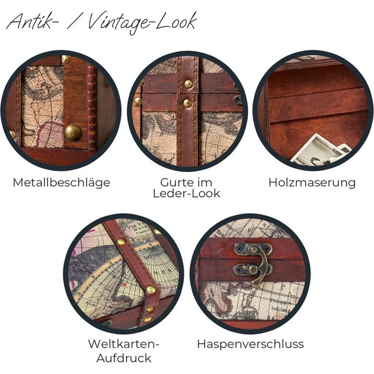 HMF Schatzkiste Handgefertigte Schatztruhe aus Holz (1 St), dekorative Aufbewahrungsbox, 23 x 13 x 11 cm, Amerika – Bild 4