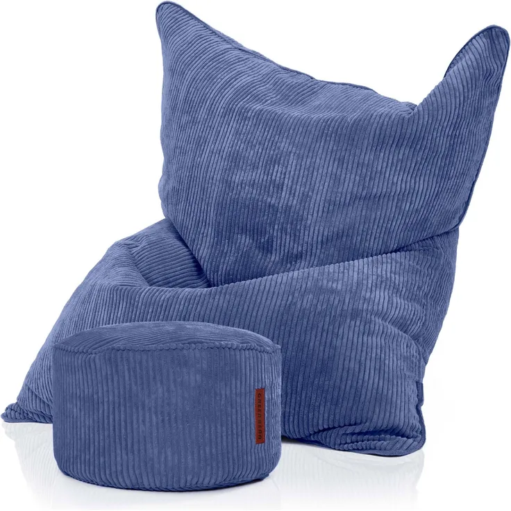 Green Bean® Sitzsack + Pouf im Set - XXL Riesensitzsack mit passendem Sitzhocker | Bean Bag mit EPS Füllung - Dunkelblau