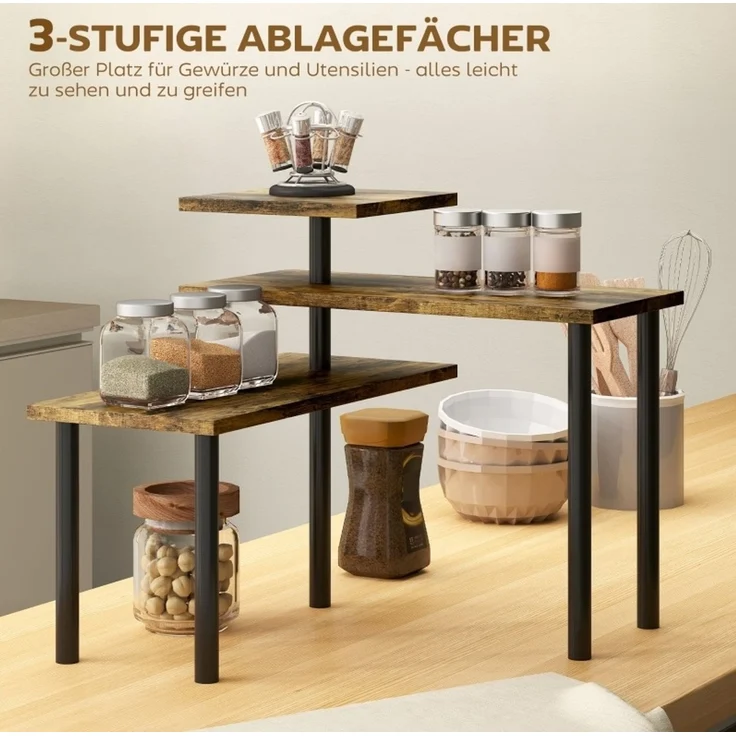 Küchenregal aus Holz mit 3 drehbaren Ablagen, 40x18x36,5 cm, Rustikales Braun – Bild 7
