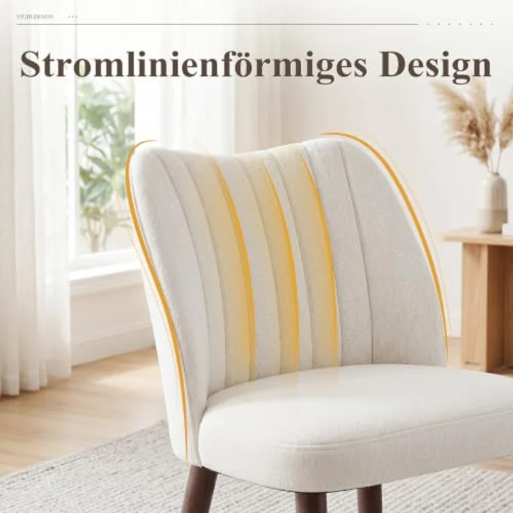 MALOL Esszimmerstühle 4er Set, Polsterstühl mit Rückenlehne, Ergonomisch Gepolsterte Küchenstühle mit vertikaler Rillenlehne, Moderne Esszimmer Stühle für Esstisch Wohnzimmer Café Restaurant, Beige – Bild 5