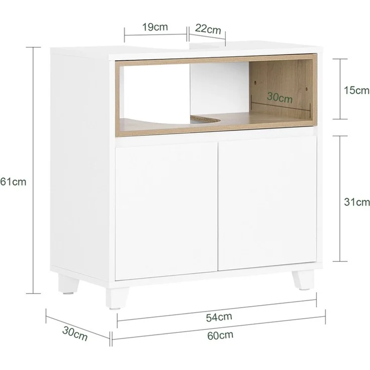 SoBuy BZR148-W Waschbeckenunterschrank, MDF, Lackiert, Weiß, 60 x 61 x 30 cm – Bild 3